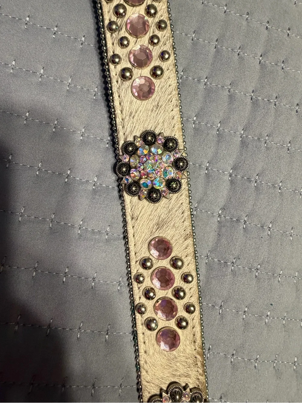 Western-Style Women’s Belt with rhinestones Pink Cowhide genuine leather - Picture 9 of 12